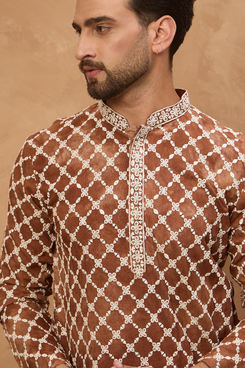 Brown Viscose Rayon Solid Embroidered Straight Kurta HMKU1535