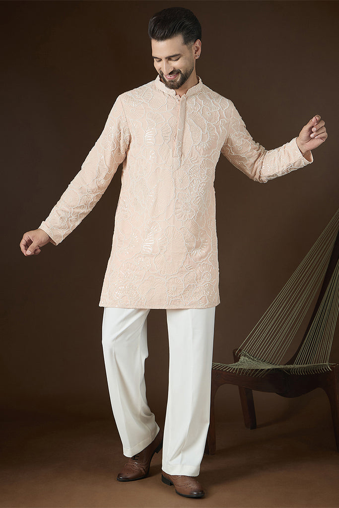 Peach Georgette Solid Embroidered Kurta MKU2731