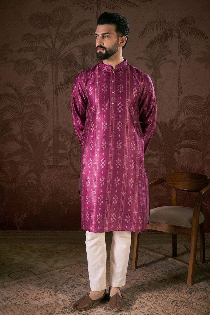 Purple Silk Blend Floral Printed Straight Kurta With Trouser MKSET1930
