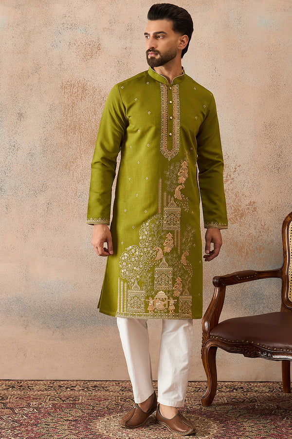 Green Viscose Rayon Solid Emboidered Straight Kurta MKU2208