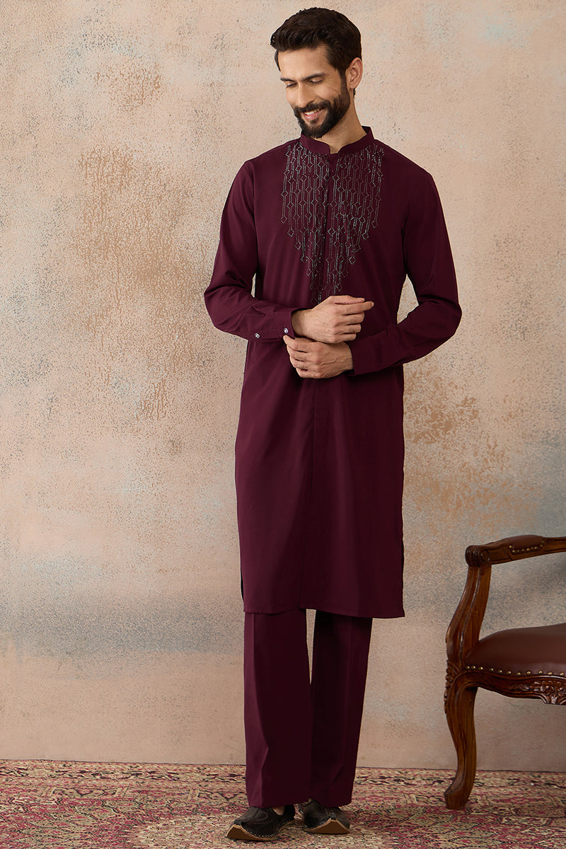 Maroon Silk Blend Ethnic Motifs Printed Kurta With Trouser MKSET2390