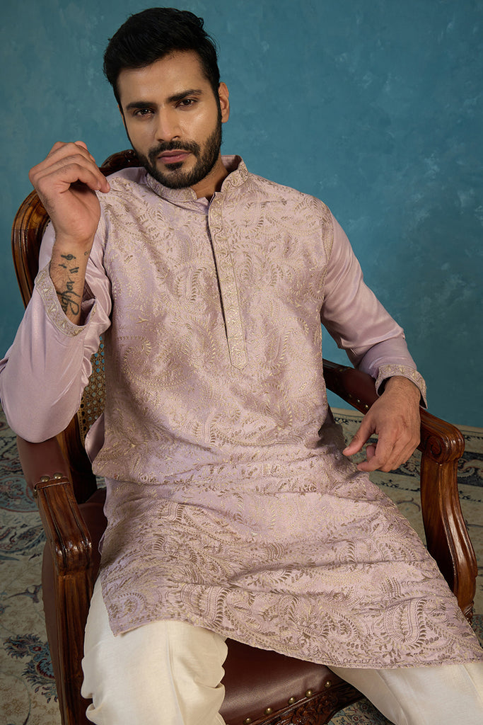 Lavender Silk Blend Embroidered Straight Kurta MKU2103