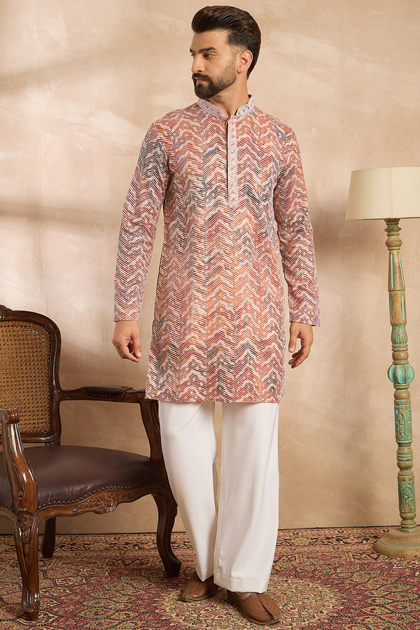 Orange Silk Blend Solid Embroidered Straight Kurta MKU1731