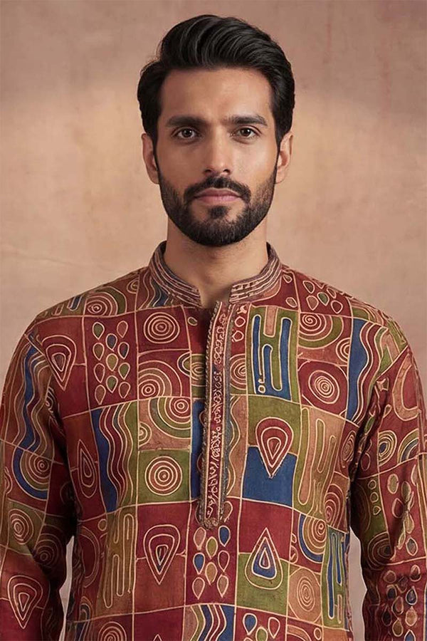 Viscose Rayon Multi Abstract Printed Calf Length Straight Kurta With Trousers MKSET1983