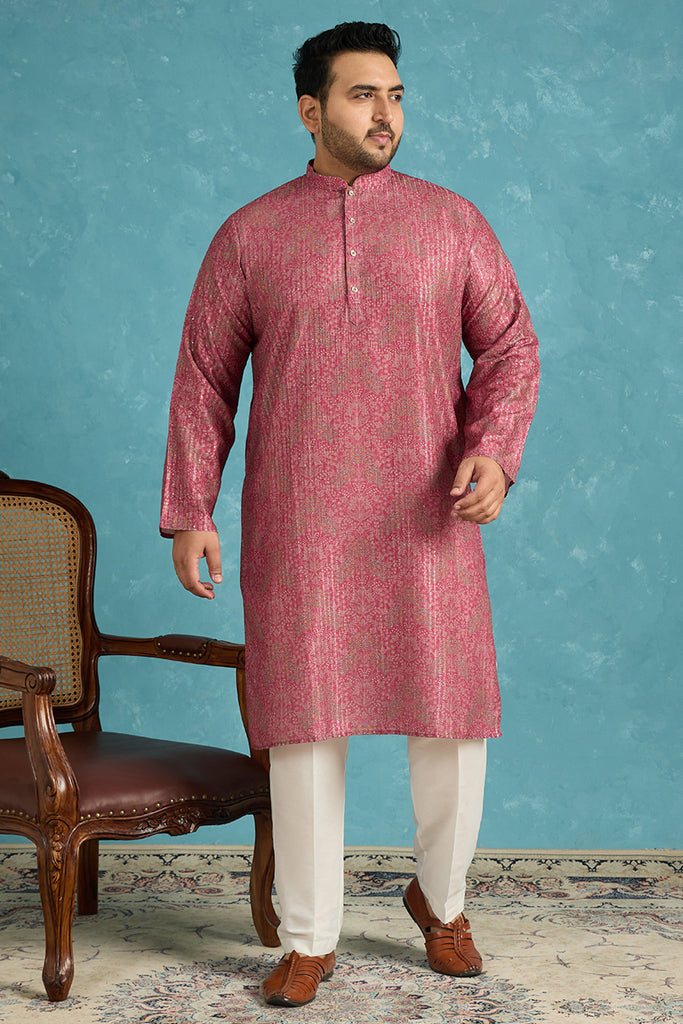 Pink Silk Blend Floral Printed Kurta MKU1969