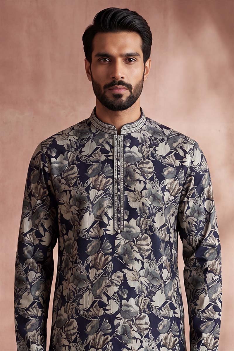 Blue Viscose Rayon Floral Printed Kurta MKU1982