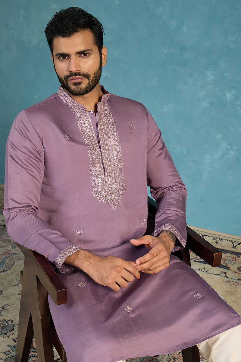Lavender Silk Blend Solid Emboidered Sequins Kurta MKU2277