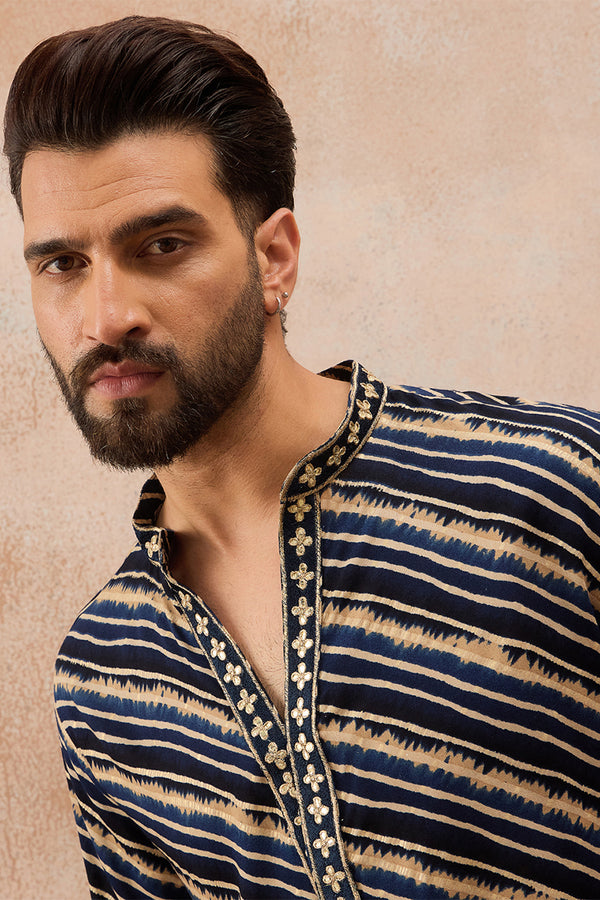 Blue Viscose Rayon Leheriya Printed Kurta With Trouser MKSET2759
