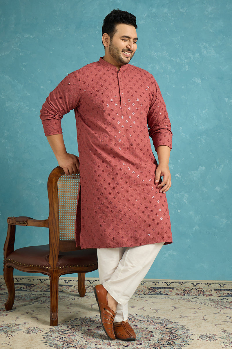 Red Viscose Rayon Solid Chikankari Embroidered Kurta MKU1057