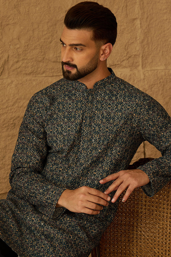 Navy Blue Viscose Rayon Geometric Printed Straight Kurta MKU1609