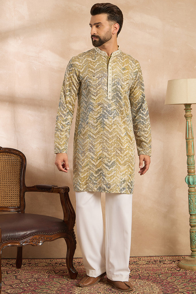 Green Silk Blend Solid Embroidered Straight Kurta MKU1730