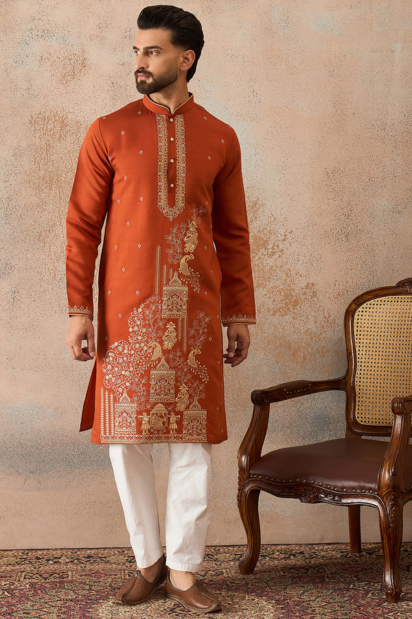 Brown Viscose Rayon Solid Emboidered Straight Kurta With Trouser MKSET2206
