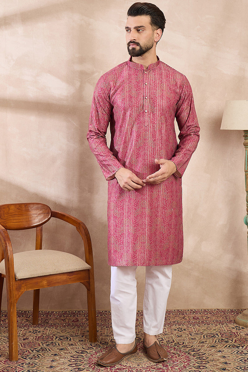 Pink Silk Blend Floral Printed Straight Kurta With Trouser MKSET1969