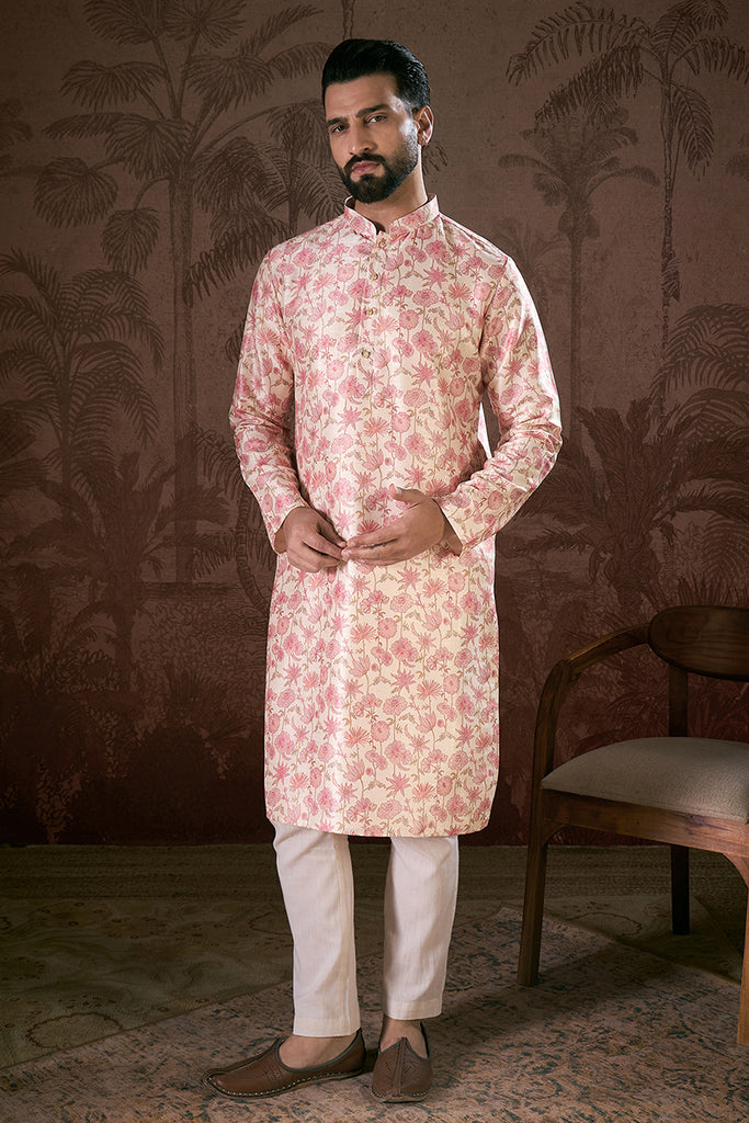 Off White Silk Blend Floral Printed Straight Kurta With Trouser MKSET1908
