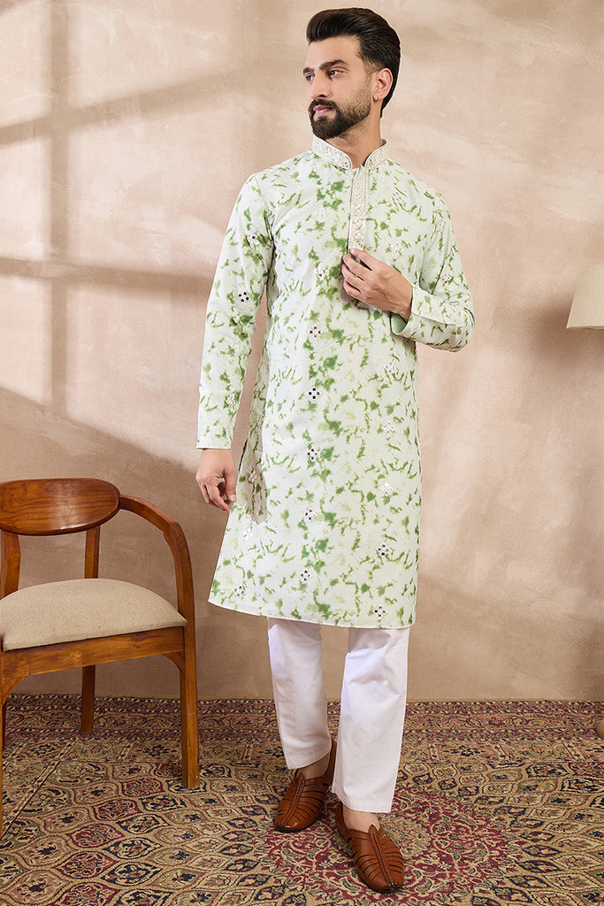 Green Silk Blend Solid Embroidered Straight Kurta MKU2003