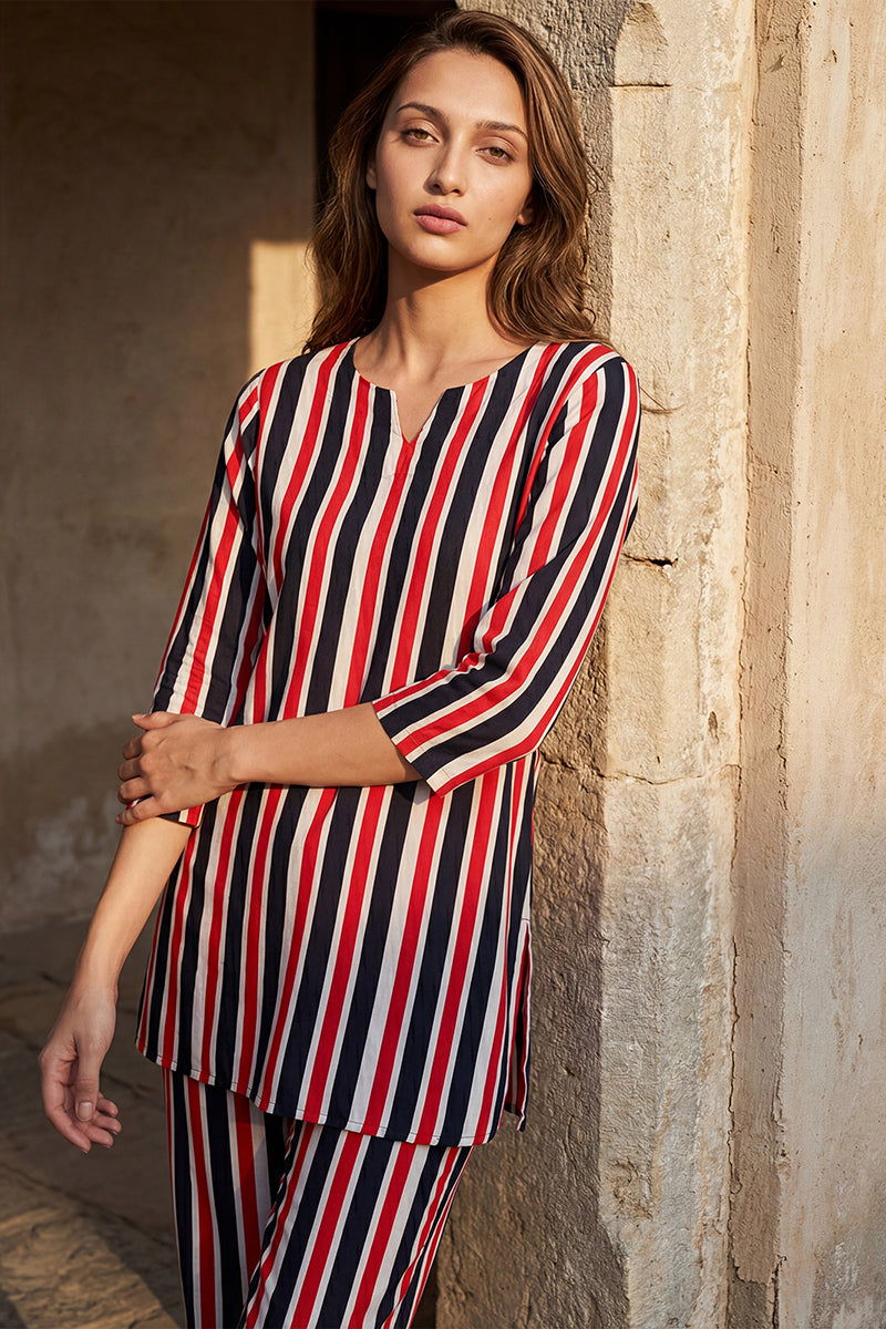 Multi Colour Cotton Striped Night Suit VNWK1049