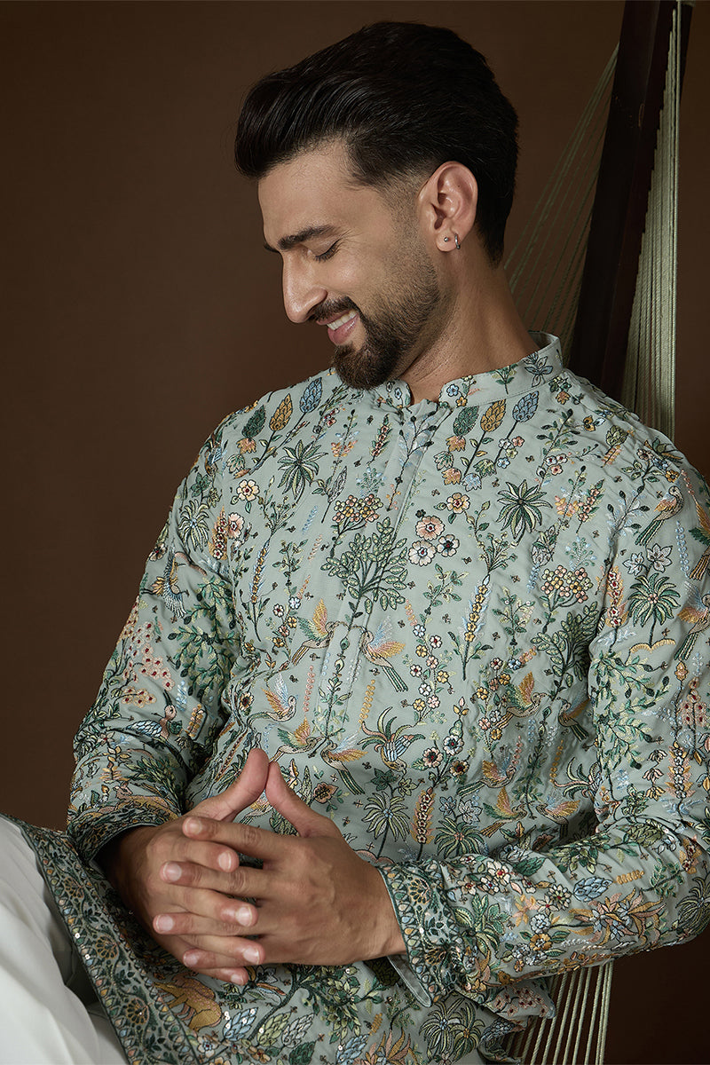 Sea Green Georgette Solid Embroidered Kurta MKU2729