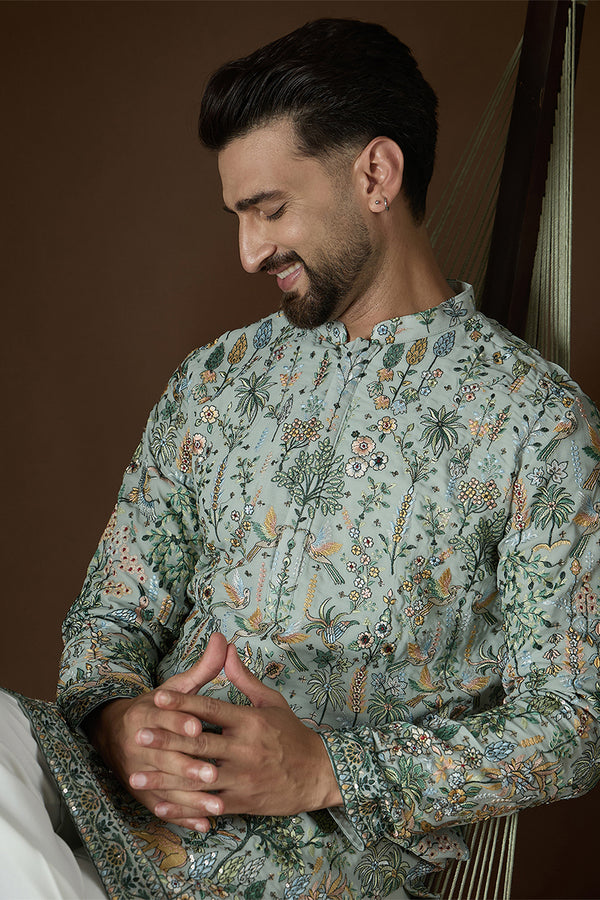 Sea Green Georgette Solid Embroidered Kurta MKU2729