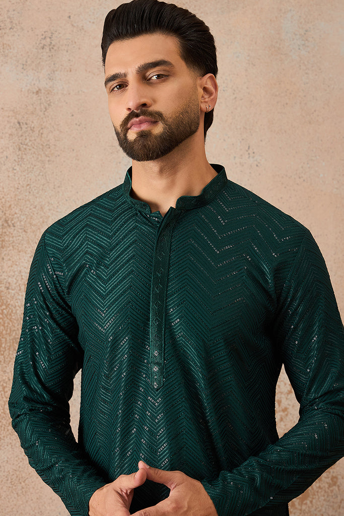 Green Rayon Embroidered Solid Straight Kurta With Trousers MKSET2186