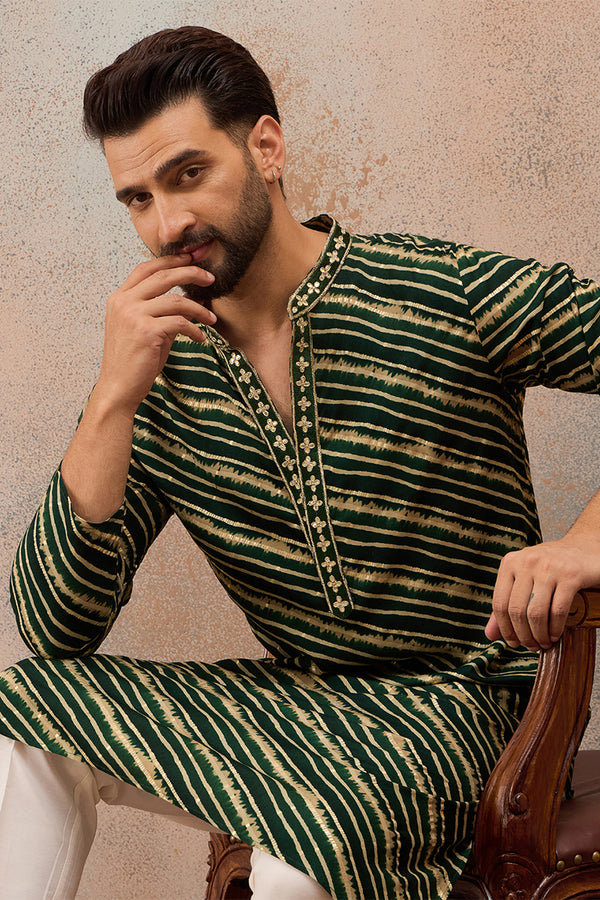 Green Viscose Rayon Leheriya Printed Kurta MKU2757
