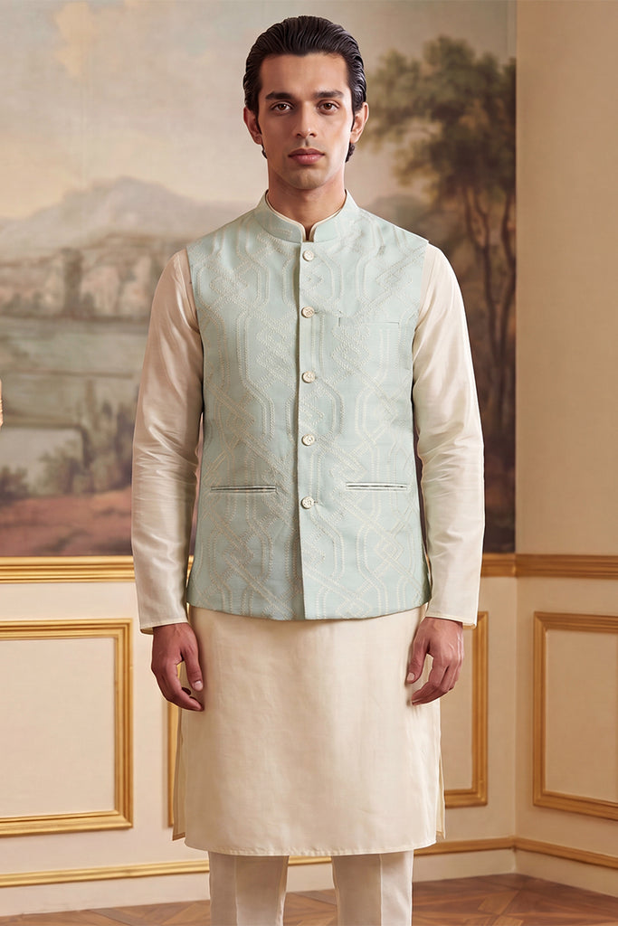 Blue Jacquard Woven Design Solid Koti MKOT1041