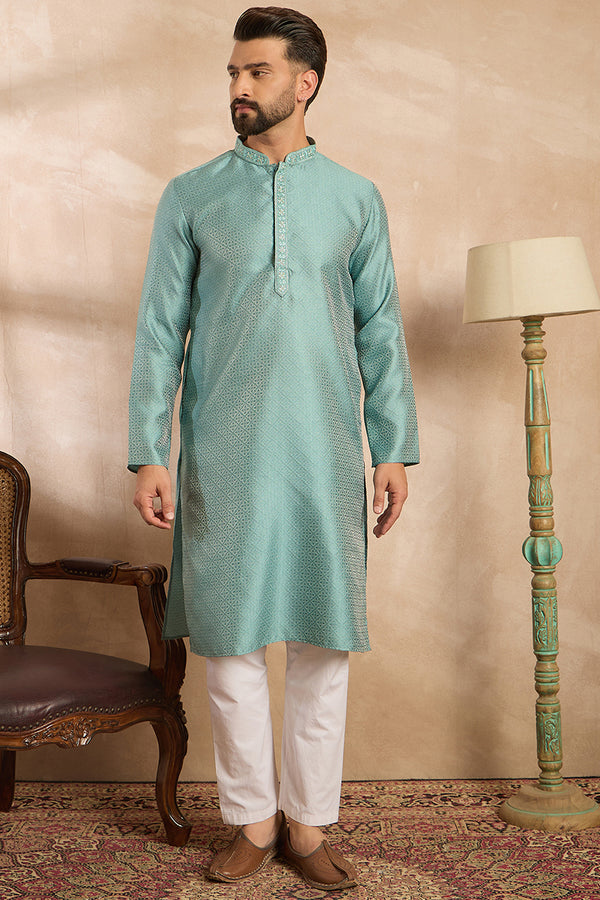 Green Polyester Solid Embroidered Straight Kurta With Trouser MKSET1735