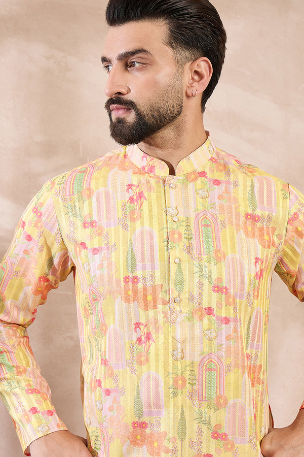 Yellow Silk Blend Abstract Printed Straight Kurta MKU2013