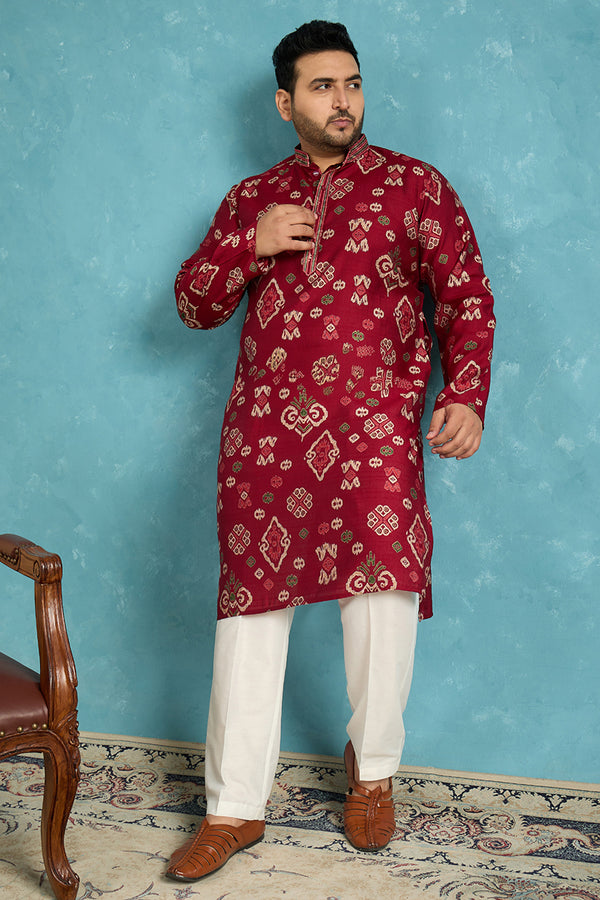 Red Silk Blend Abstract Printed Kurta MKU1988