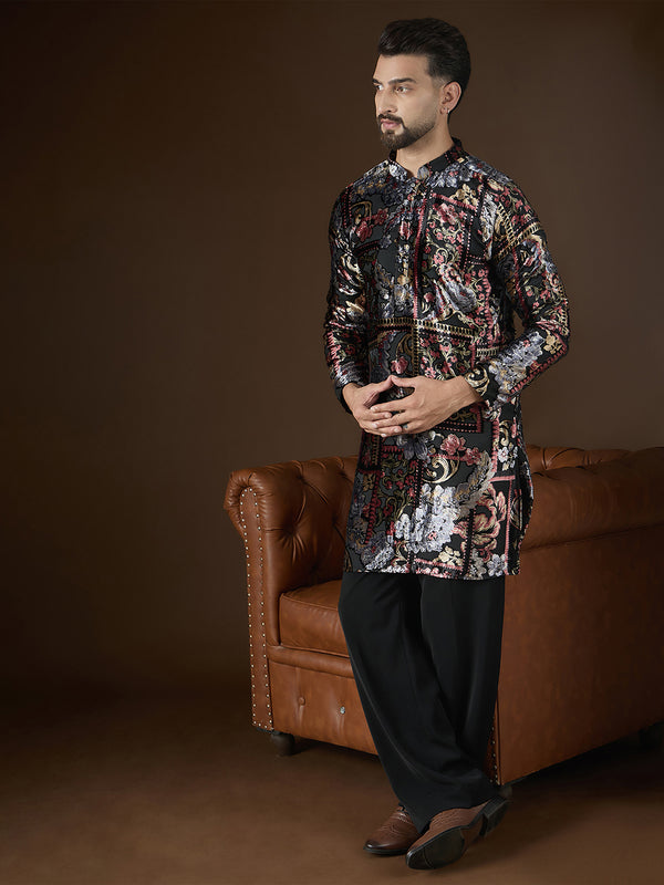 Black Velvet Geometric Printed Kurta MKU2723