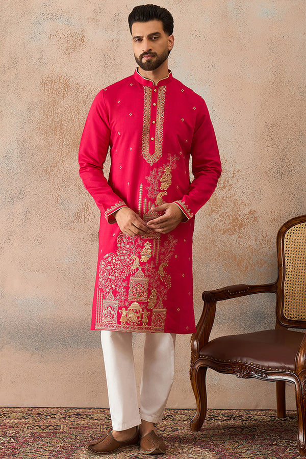 Pink Viscose Rayon Solid Emboidered Straight Kurta MKU2203