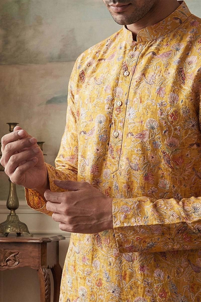 Mustard Silk Blend Printed Straight Kurta MKU1976