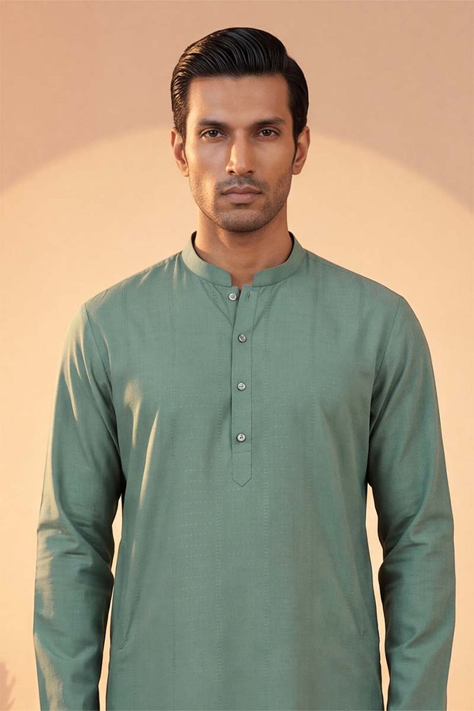 Green Silk Blend Solid Solid Kurta With Trousers MKSET2221