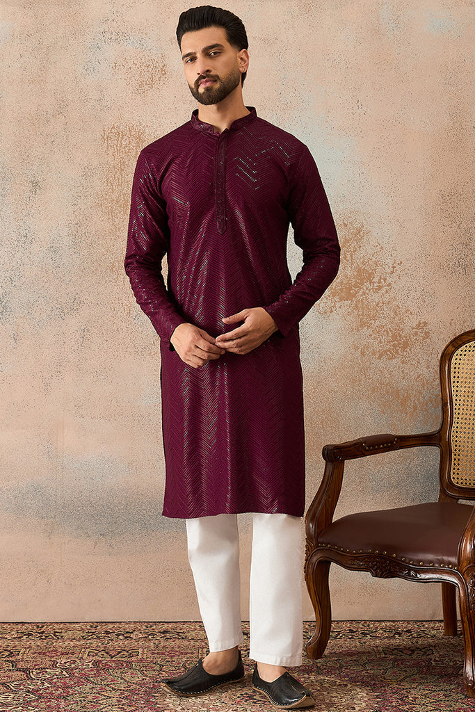 Purple Rayon Embroidered Solid Straight Kurta With Trousers MKSET2187