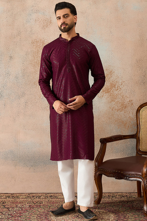 Purple Rayon Embroidered Solid Straight Kurta With Trousers MKSET2187