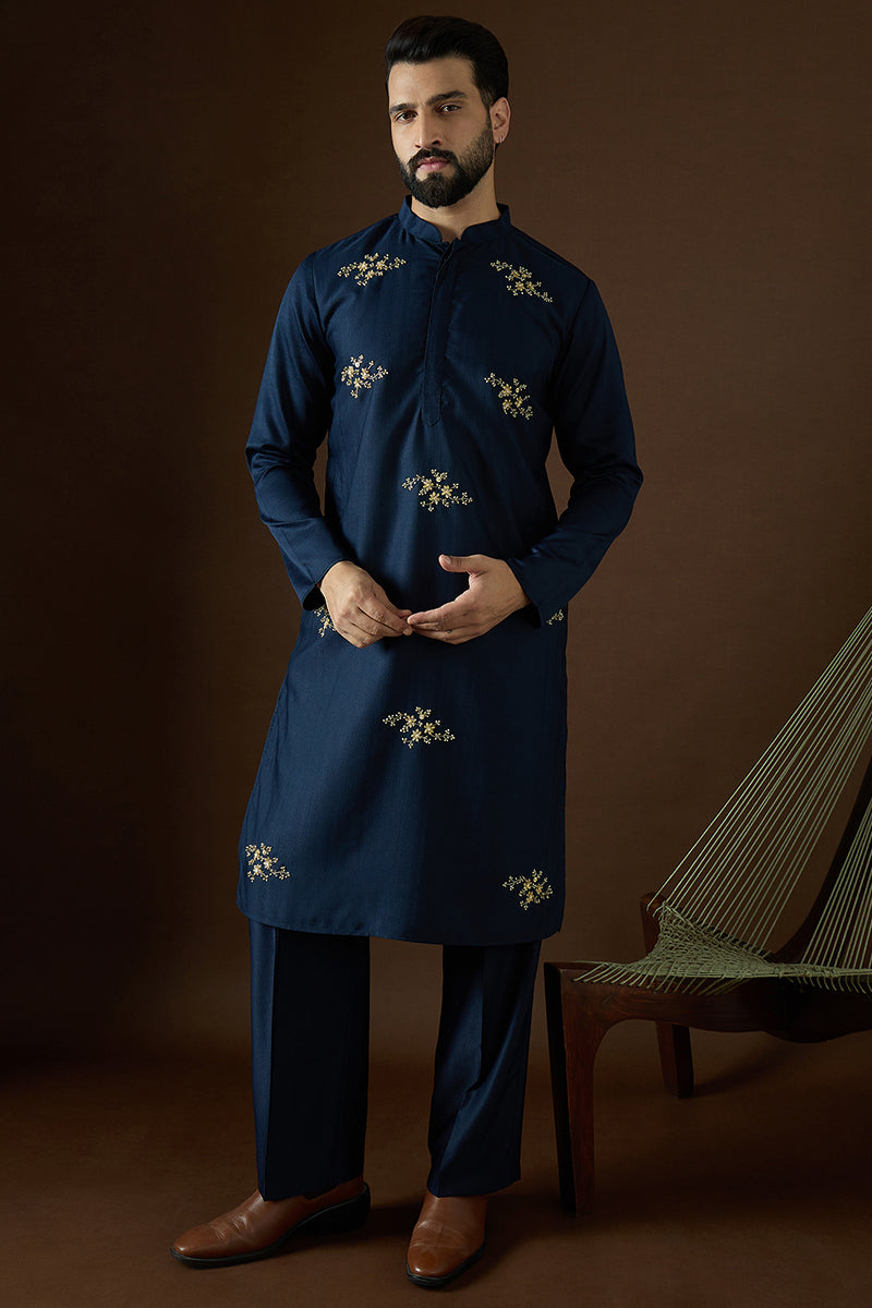 Blue Silk Blend Solid Dyed Kurta With Trouser MKSET2058