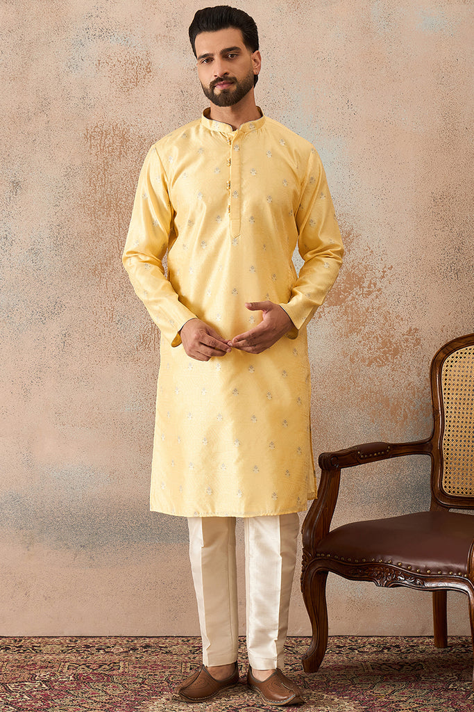 Yellow Silk Blend Floral Straight Kurta MKU2216