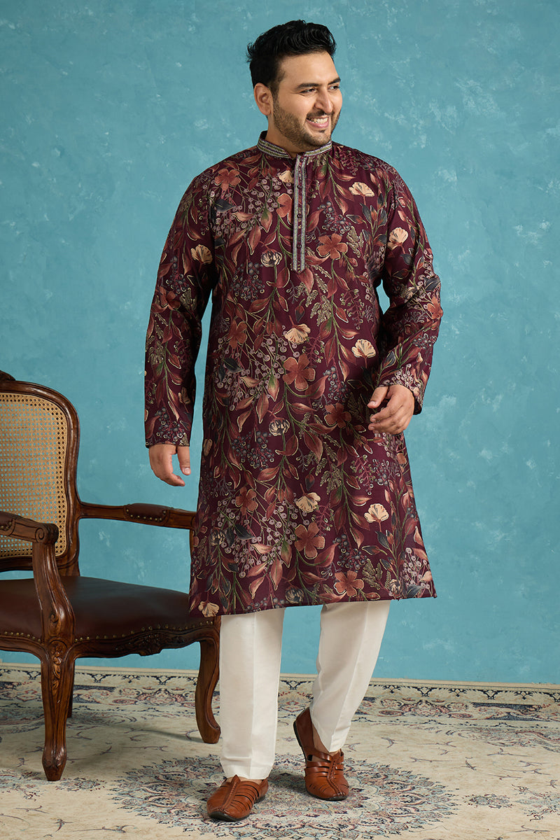 Purple Silk Blend Floral Printed Kurta MKU1957