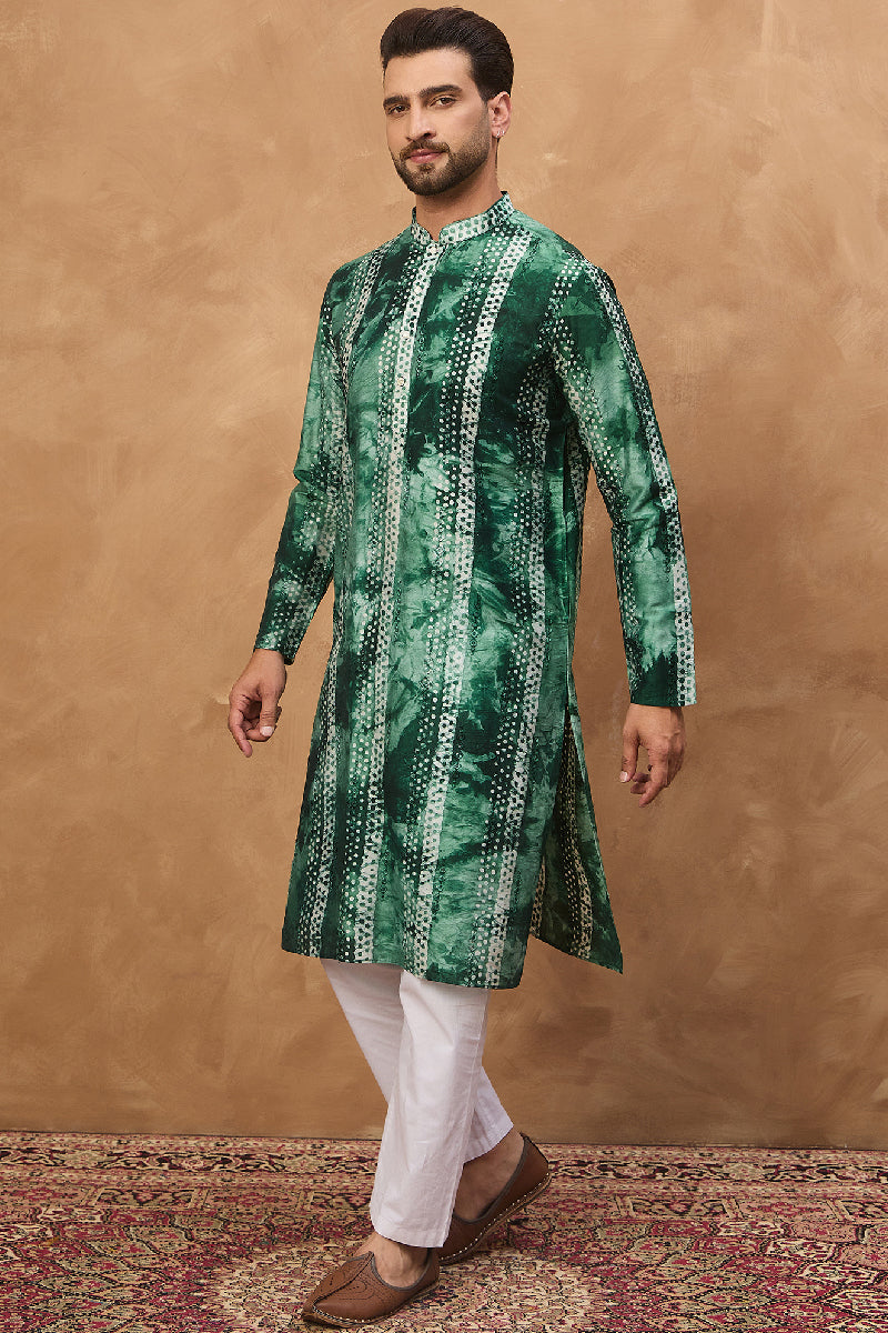 Green Silk Blend Shibori Embroidered Straight Kurta MKU1538