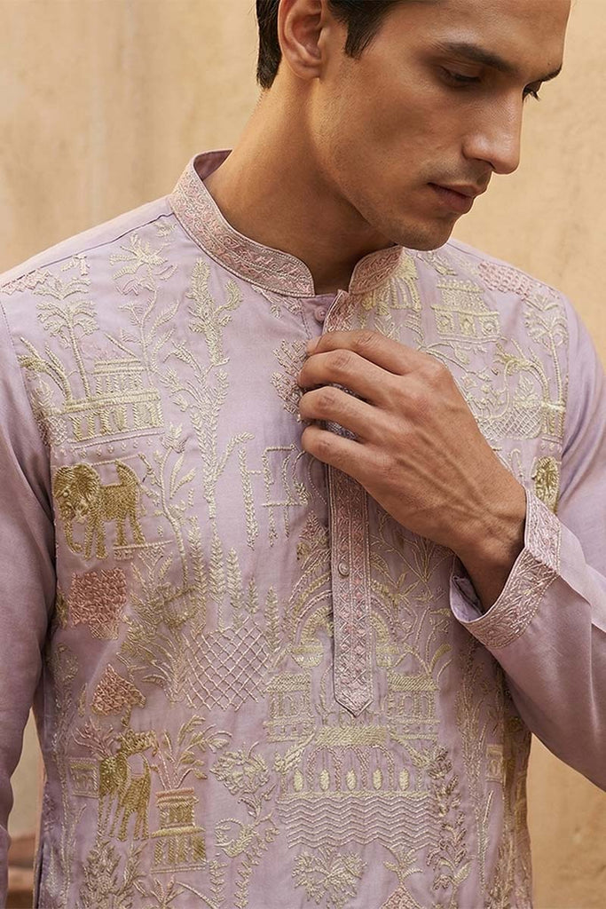 Lavender Silk Blend Embroidered Straight Kurta MKU2106