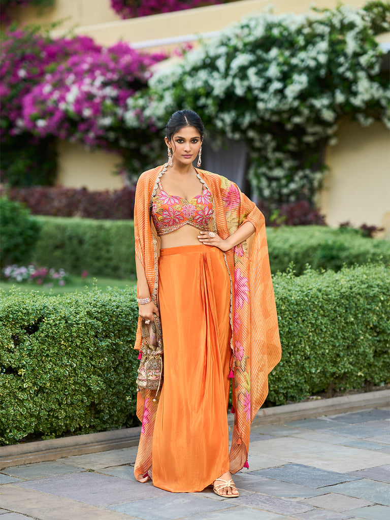 Taneera Readymade Georgette Sharara Set With Shrug