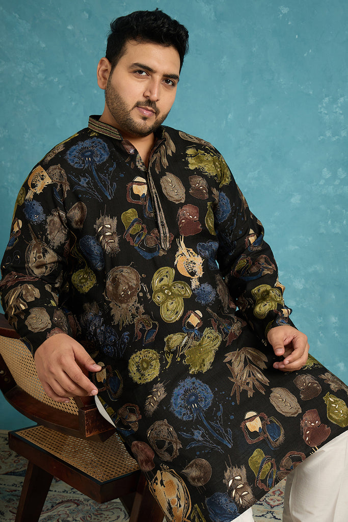 Black Silk Blend Abstract Printed Kurta MKU1960