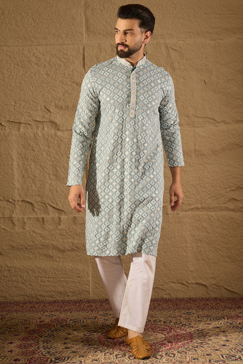 Blue Viscose Rayon Solid Embroidered Straight Kurta MKU1237