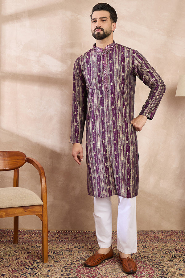 Purple Silk Blend Abstract Printed Straight Kurta With Trouser MKSET2008
