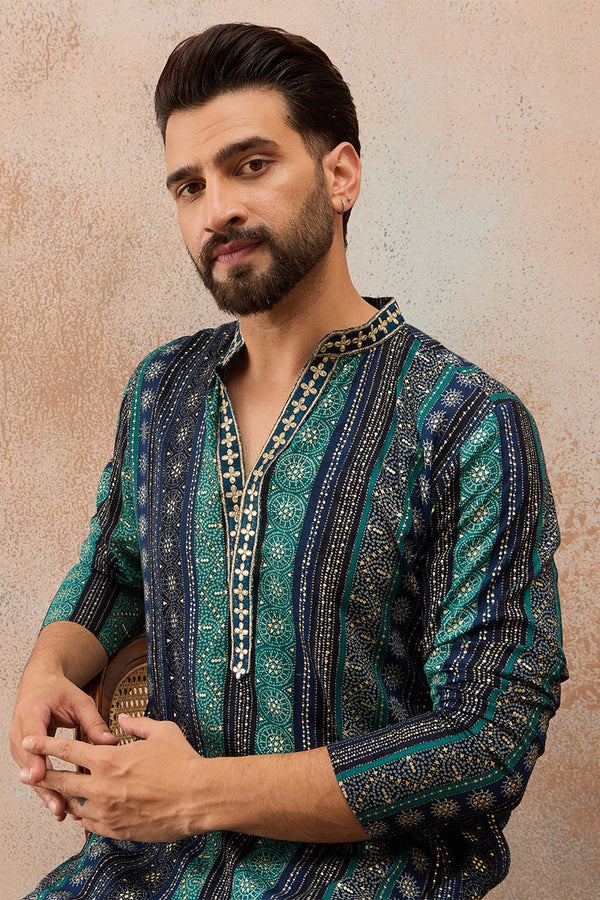 Blue Viscose Rayon Bandhani Printed Kurta With Trouser MKSET2758