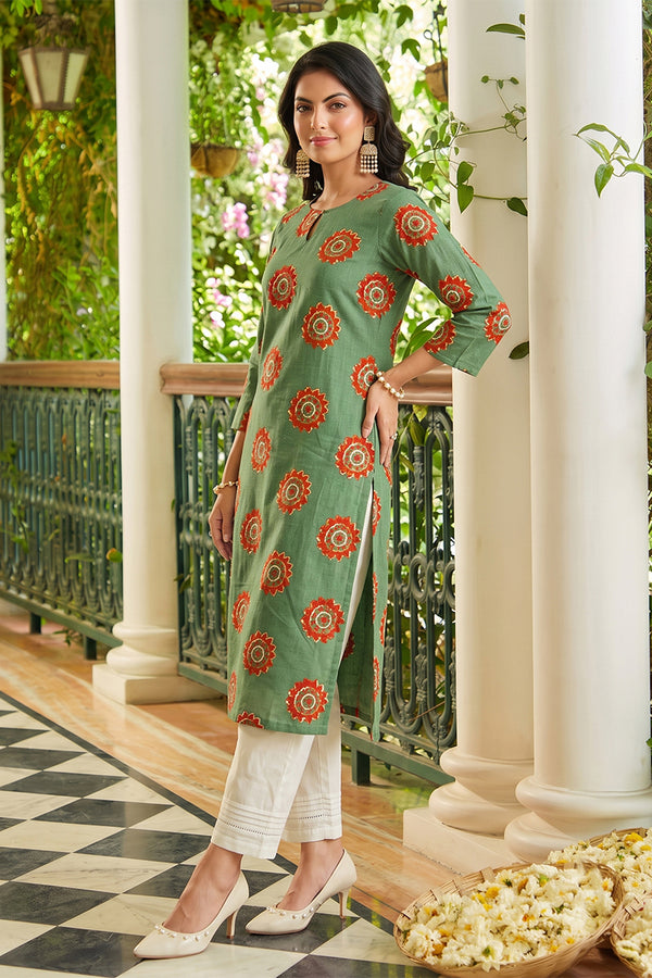 Cotton Rama Green Color Fancy Daily Wear Kurti VCK1295
