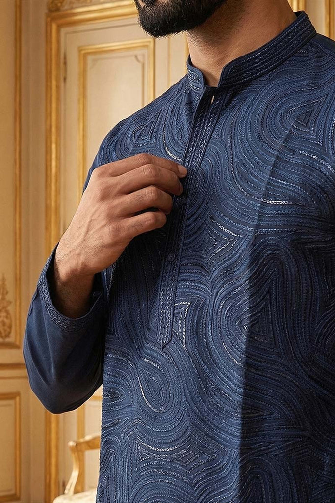 Blue Silk Blend Embroidered Straight Kurta MKU2124