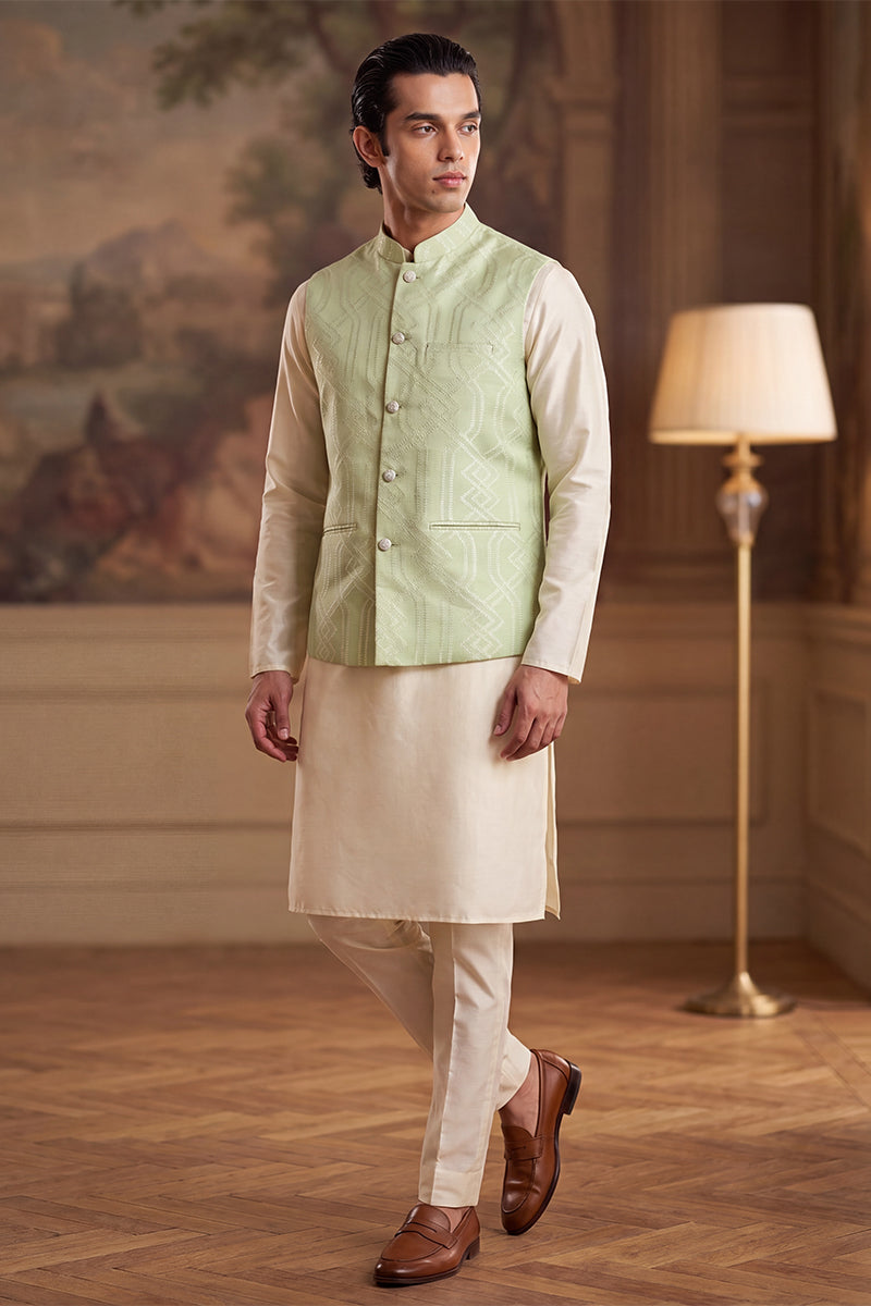 Green Jacquard Woven Design Solid Koti MKOT1039