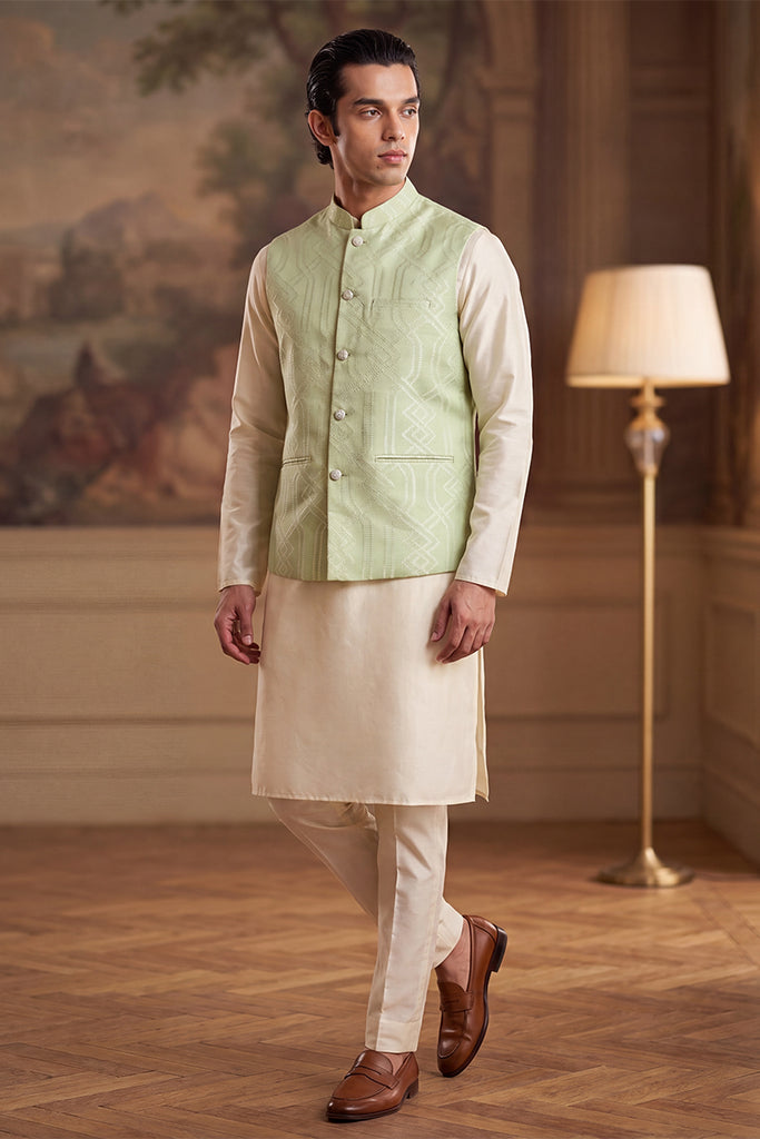 Green Jacquard Woven Design Solid Koti MKOT1039