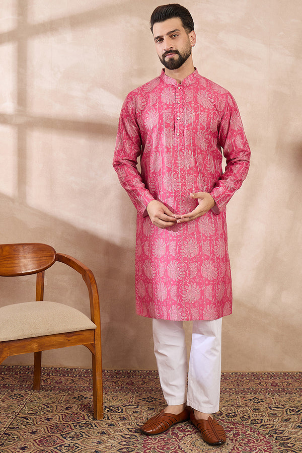 Pink Silk Blend Floral Printed Straight Kurta MKU1972