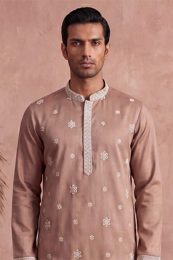 Pink Silk Blend Solid Embroidered Kurta With Trousers MKSET2173